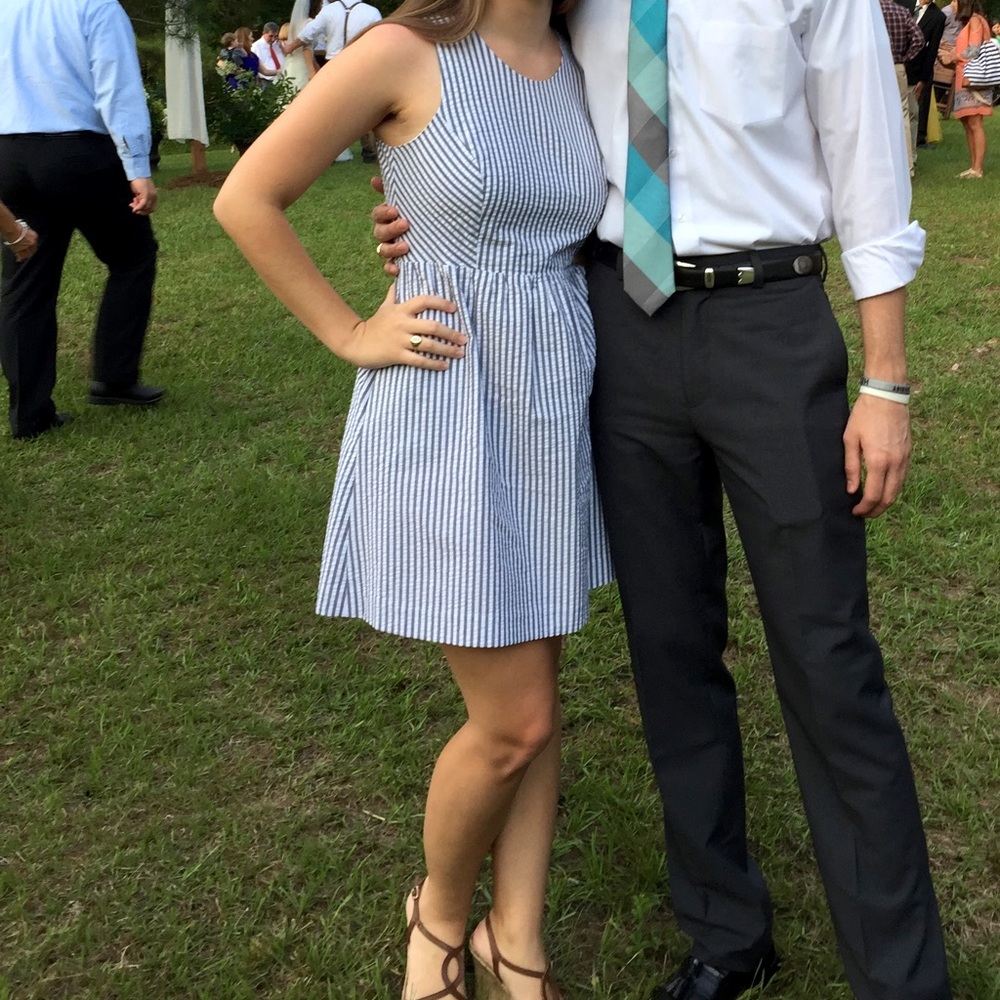 Women’s Blue Seersucker Dress w/Pockets